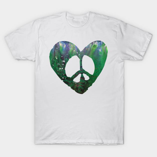 Peace Heart Aqua Grunge T-Shirt by ShirleyTwofeathers